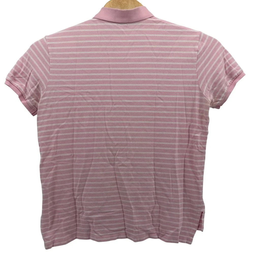 Polo Ralph Lauren Polo Shirt Mens XL Pink White Striped‎ Custom Fit Short Sleeve